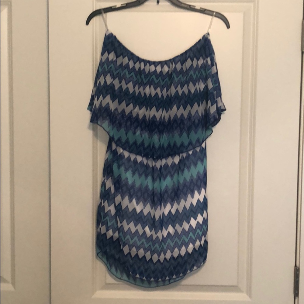 White/blue/mint green mini dress